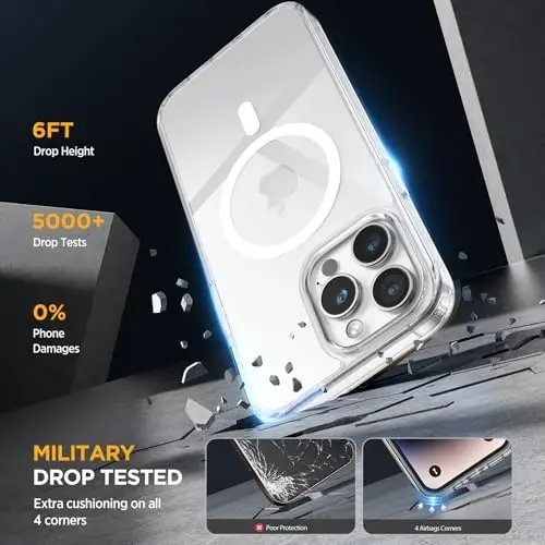 Miracase Magnetic for iPhone 14 Pro Max Case with Screen Protector, Compatible with MagSafe Accessories [Not-Yellowing], Shockproof Slim Phone Case for iPhone 14 Pro Max, Clear Magnetic - 3