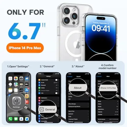 Miracase Magnetic for iPhone 14 Pro Max Case with Screen Protector, MagSafe Аксессуарлар билан мос келувчи [Саргаймайдиган], iPhone 14 Pro Max учун зарбага чидамли юпқа телефон ғилофи, Шаффоф магнитли - 1