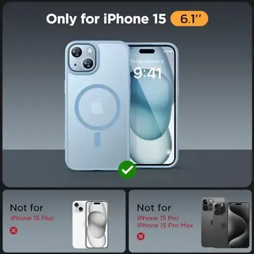 Miracase Magnetic for iPhone 15 Case (Compatible with MagSafe)（with 2X Screen Protectors） Military-Grade Protection, Anti-Fingerprint Translucent Matte Phone Cover for iPhone 15 6.1 inch, Light Blue - 2