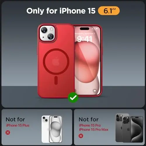 Miracase Magnetic for iPhone 15 Case (Compatible with MagSafe)（with 2X Screen Protectors） Military-Grade Protection, Anti-Fingerprint Translucent Matte Phone Cover for iPhone 15 6.1 inch, Red - MIRACASE (1)