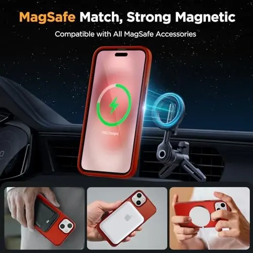 Miracase Magnetic for iPhone 15 Case (Compatible with MagSafe)（with 2X Screen Protectors） Military-Grade Protection, Anti-Fingerprint Translucent Matte Phone Cover for iPhone 15 6.1 inch, Red - 3