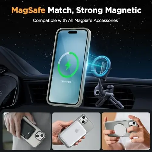 Miracase Magnetic for iPhone 15 Case (MagSafe bilan mos) (2X ekran himoyachilari bilan) Harbiy darajadagi himoya, barmoq izlariga qarshi yarim shaffof matli telefon qopqog'i iPhone 15 6.1 dyuym, Kulrang - 3