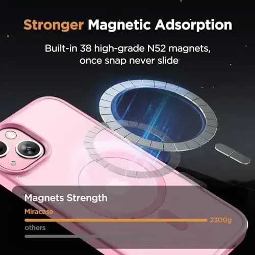 Miracase Magnetic for iPhone 15 Case (MagSafe bilan mos) (2X ekran himoyachilari bilan) Harbiy darajadagi himoya, barmoq izlariga qarshi yarim shaffof matli telefon qopqog'i iPhone 15 6.1 dyuym uchun, Mes Pink - 4