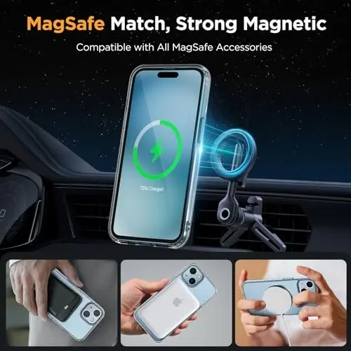 Miracase Magnetic for iPhone 15 Case (MagSafe bilan mos) (2X ekran himoyachisi bilan) Harbiy darajadagi himoya, barmoq izlariga qarshi yarim shaffof matli telefon qopqog'i iPhone 15 6.1 dyuym uchun, shaffof - 3