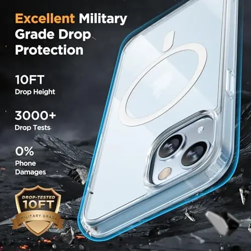Miracase Magnetic for iPhone 15 Case (MagSafe bilan mos) (2X ekran himoyachisi bilan) Harbiy darajadagi himoya, barmoq izlariga qarshi yarim shaffof matli telefon qopqog'i iPhone 15 6.1 dyuym uchun, shaffof - 5
