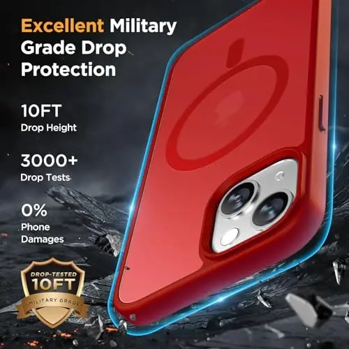 Miracase Magnetic for iPhone 15 Case (MagSafe bilan mos keladi) (2X ekran himoyachisi bilan) Harbiy darajadagi himoya, barmoq izlariga qarshi yarim shaffof matli telefon qopqog'i iPhone 15 6.1 dyuym uchun, qizil - 6