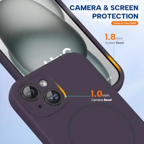 Miracase Magnetic for iPhone 15 Case, [Soft Anti-Scratch Microfiber Lining], Compatible with MagSafe, Liquid Silicone Case Shockproof Drop Protection Phone Case for 15, Dark Purple - 5