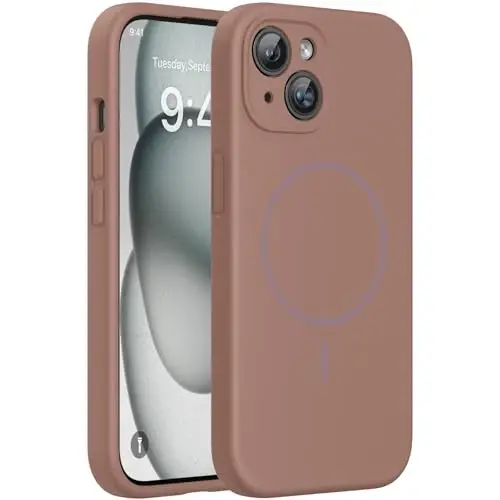 Miracase Magnetic for iPhone 15 Case, [Soft Anti-Scratch Microfiber Lining], Compatible with MagSafe, Liquid Silicone Case Shockproof Drop Protection Phone Case for 15,Chocolate 
