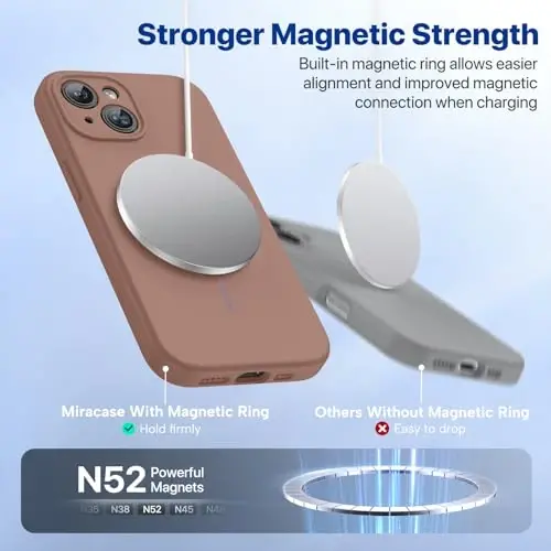 Miracase Magnetic for iPhone 15 Case, [Soft Anti-Scratch Microfiber Lining], Compatible with MagSafe, Liquid Silicone Case Shockproof Drop Protection Phone Case for 15,Chocolate - 4