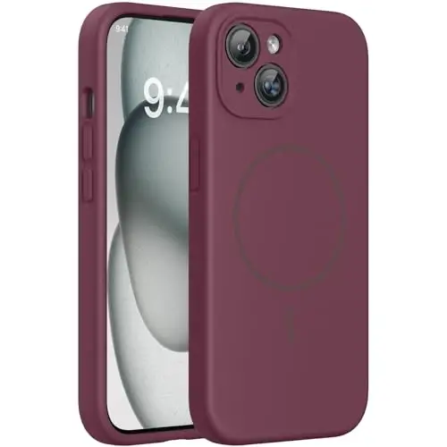 Miracase Magnetic for iPhone 15 Case, [Soft Anti-Scratch Microfiber Lining], Compatible with MagSafe, Liquid Silicone Case Shockproof Drop Protection Phone Case for 15,Wine Red - MIRACASE