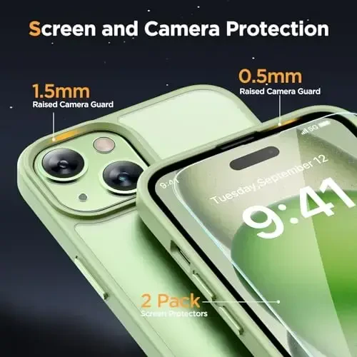 Miracase Magnetic for iPhone 15 Plus Case 6.7 inch (Compatible with MagSafe)(with 2X Screen Protectors) Military-Grade Protection, Anti-Fingerprint Translucent Matte Phone Cover, Light Green - 6