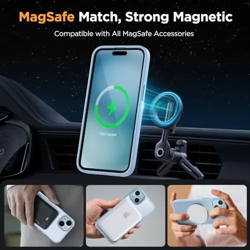 Miracase Magnetic for iPhone 15 Plus Case 6.7 inch (MagSafe bilan mos) (2X ekran himoyachilari bilan) Harbiy darajadagi himoya, barmoq izlariga qarshi yarim shaffof mat telefon qopqog'i, och ko'k - 3