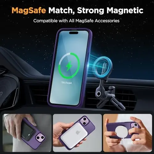 Miracase Magnetic for iPhone 15 Plus Case 6.7 inch (MagSafe bilan mos) (2X ekran himoyachilari bilan) Harbiy darajadagi himoya, barmoq izlariga qarshi yarim shaffof matli telefon qopqog'i, qora - 2