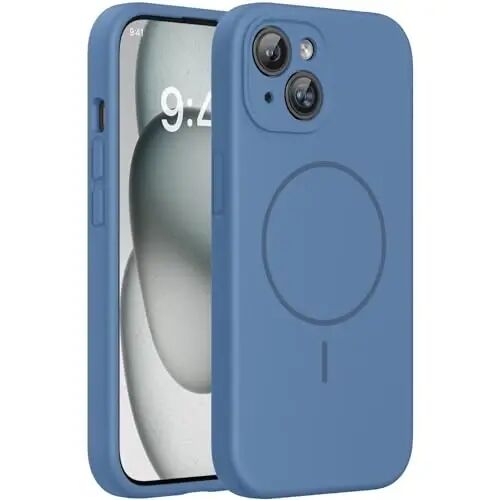 Miracase Magnetic for iPhone 15 Plus Case, [Soft Anti-Scratch Microfiber Lining], Compatible with MagSafe, Liquid Silicone Shockproof Drop Protection Phone Case for 15 Plus, Glass Blue - MIRACASE