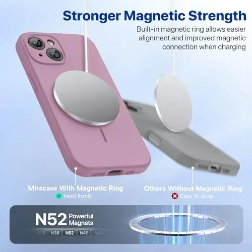 Miracase Magnetic for iPhone 15 Plus Case, [Soft Anti-Scratch Microfiber Lining], Magnetic for MagSafe, Liquid Silicone Shockproof Drop Protection Phone Case for 15 Plus, Blackcurrant - 4