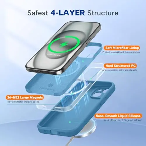 Miracase Magnetic for iPhone 15 Plus Case, [Soft Anti-Scratch Microfiber Lining], Magnetic for MagSafe, Liquid Silicone Shockproof Drop Protection Phone Case for 15 Plus, Capri Blue - 3