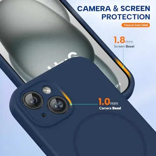 Miracase Magnetic for iPhone 15 Plus Case, [Soft Anti-Scratch Microfiber Lining], Magnetic for MagSafe, Liquid Silicone Shockproof Drop Protection Phone Case for 15 Plus, Dark Blue - 5
