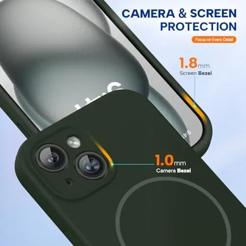 Miracase Magnetic for iPhone 15 Plus Case, [Soft Anti-Scratch Microfiber Lining], Magnetic for MagSafe, Liquid Silicone Shockproof Drop Protection Phone Case for 15 Plus, Dark Green - 5