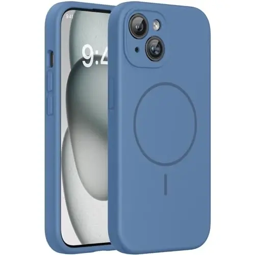 Miracase Magnetic for iPhone 15 Plus Case, [Soft Anti-Scratch Microfiber Lining], Magnetic for MagSafe, Liquid Silicone Shockproof Drop Protection Phone Case for 15 Plus, Glass Blue - MIRACASE