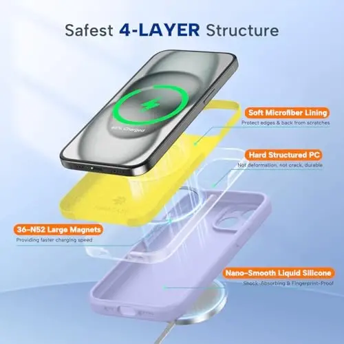 Miracase Magnetic for iPhone 15 Plus Case, [Soft Anti-Scratch Microfiber Lining], Magnetic for MagSafe, Liquid Silicone Shockproof Drop Protection Phone Case for 15 Plus, Light Purple - 2