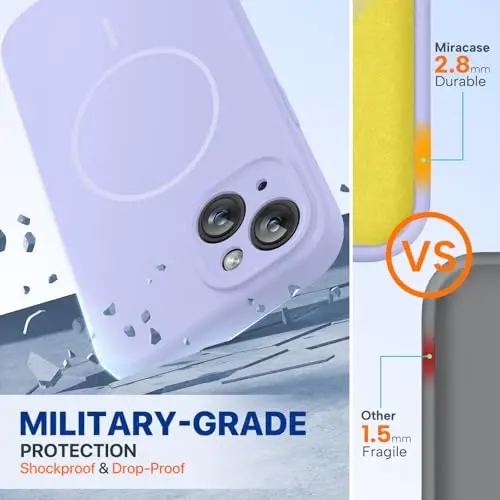 Miracase Magnetic for iPhone 15 Plus Case, [Soft Anti-Scratch Microfiber Lining], Magnetic for MagSafe, Liquid Silicone Shockproof Drop Protection Phone Case for 15 Plus, Light Purple - 3