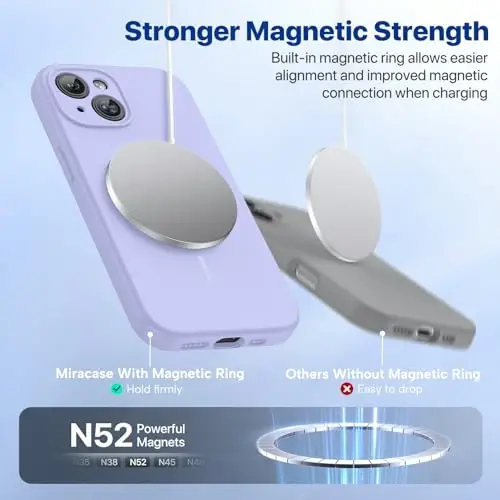 Miracase Magnetic for iPhone 15 Plus Case, [Soft Anti-Scratch Microfiber Lining], Magnetic for MagSafe, Liquid Silicone Shockproof Drop Protection Phone Case for 15 Plus, Light Purple - 4