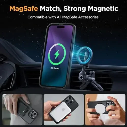 Miracase Magnetic for iPhone 15 Pro Case 6.1 inch (Compatible with MagSafe)(with 2X Screen Protectors)Military-Grade Protection, Anti-Fingerprint Translucent Matte Phone Cover, Black - 3
