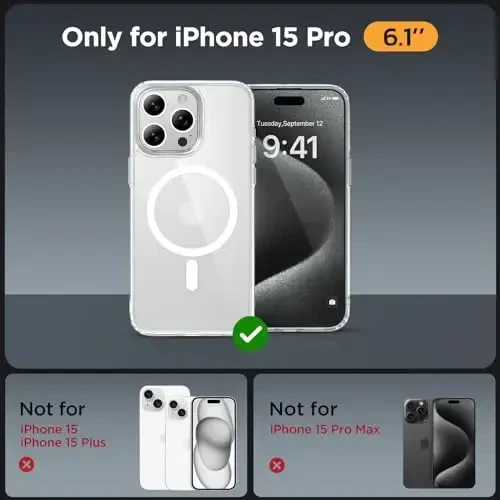 Miracase Magnetic for iPhone 15 Pro Case 6.1 inch (MagSafe bilan mos keladi)（2X ekran himoyachilari bilan）Harbiy darajadagi himoya, barmoq izlariga qarshi yarim shaffof matli telefon qopqog'i, shaffof - MIRACASE (1)