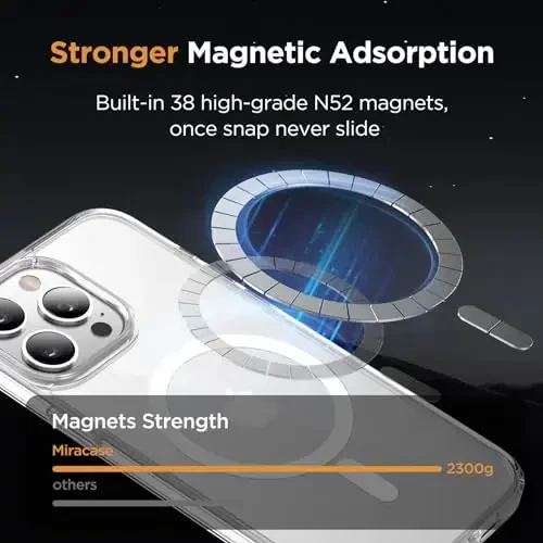 Miracase Magnetic for iPhone 15 Pro Case 6.1 inch (MagSafe bilan mos keladi)（2X ekran himoyachilari bilan）Harbiy darajadagi himoya, barmoq izlariga qarshi yarim shaffof matli telefon qopqog'i, shaffof - 4