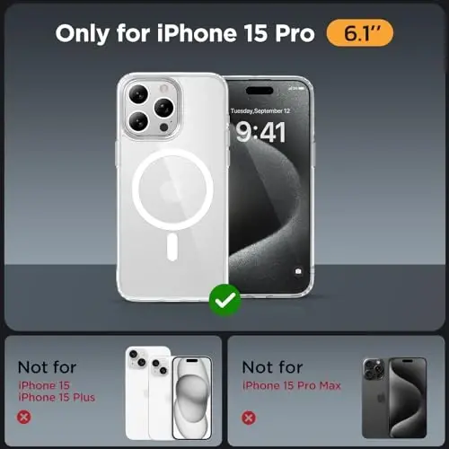 Miracase Magnetic for iPhone 15 Pro Case 6.1 inch (MagSafe bilan mos keladi)（2X ekran himoyachilari bilan）Harbiy darajadagi himoya, barmoq izlariga qarshi yarim shaffof matli telefon qopqog'i, shaffof - 2