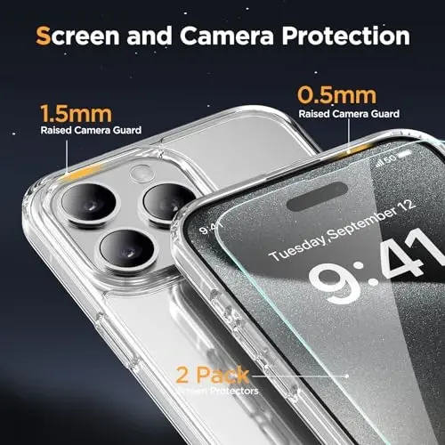 Miracase Magnetic for iPhone 15 Pro Case 6.1 inch (MagSafe bilan mos keladi)（2X ekran himoyachilari bilan）Harbiy darajadagi himoya, barmoq izlariga qarshi yarim shaffof matli telefon qopqog'i, shaffof - 6