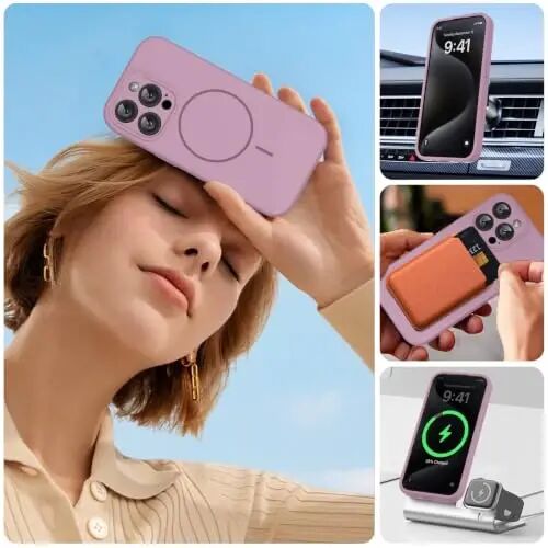 Miracase Magnetic for iPhone 15 Pro Case, [Soft Anti-Scratch Microfiber Lining], Compatible with MagSafe, Liquid Silicone Shockproof Drop Protection Phone Case for 15 Pro, Blackcurrant - 3