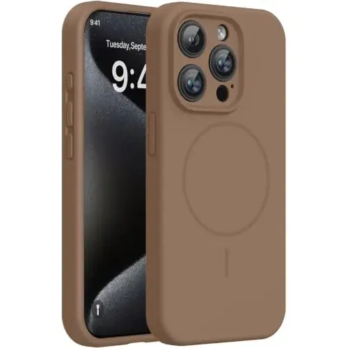 miracase Magnetic for iPhone 15 Pro Case, [Soft Anti-Scratch Microfiber Lining], Compatible with MagSafe, Liquid Silicone Shockproof Drop Protection Phone Case for 15 Pro, Chocolate 