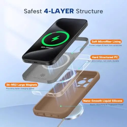 miracase Magnetic for iPhone 15 Pro Case, [Soft Anti-Scratch Microfiber Lining], Compatible with MagSafe, Liquid Silicone Shockproof Drop Protection Phone Case for 15 Pro, Chocolate - 3
