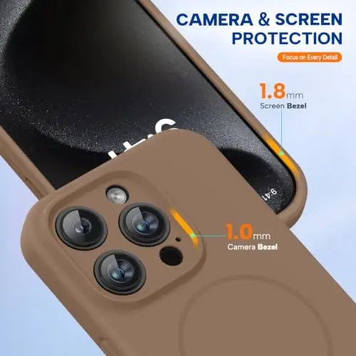 miracase Magnetic for iPhone 15 Pro Case, [Soft Anti-Scratch Microfiber Lining], Compatible with MagSafe, Liquid Silicone Shockproof Drop Protection Phone Case for 15 Pro, Chocolate - 4