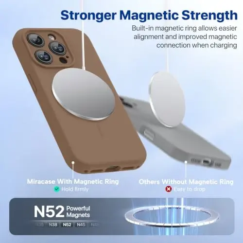 miracase Magnetic for iPhone 15 Pro Case, [Soft Anti-Scratch Microfiber Lining], Compatible with MagSafe, Liquid Silicone Shockproof Drop Protection Phone Case for 15 Pro, Chocolate - 5