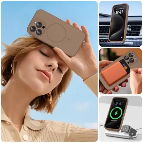 miracase Magnetic for iPhone 15 Pro Case, [Soft Anti-Scratch Microfiber Lining], Compatible with MagSafe, Liquid Silicone Shockproof Drop Protection Phone Case for 15 Pro, Chocolate - 6