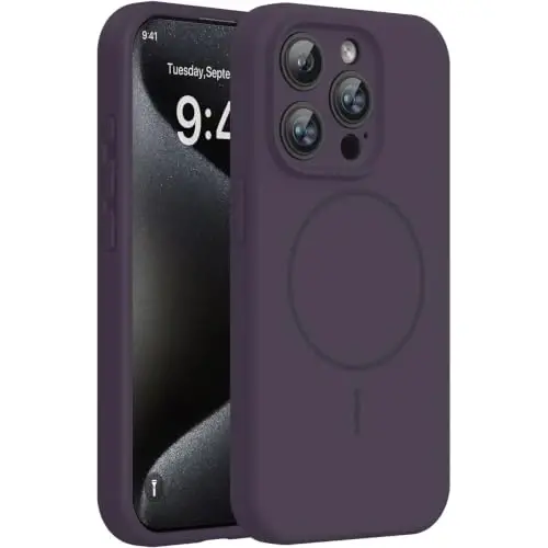 miracase Magnetic for iPhone 15 Pro Case, [Soft Anti-Scratch Microfiber Lining], Compatible with MagSafe, Liquid Silicone Shockproof Drop Protection Phone Case for 15 Pro, Dark Purple - 1