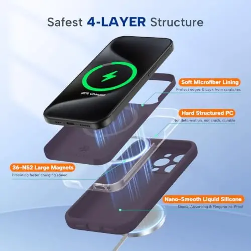 miracase Magnetic for iPhone 15 Pro Case, [Soft Anti-Scratch Microfiber Lining], Compatible with MagSafe, Liquid Silicone Shockproof Drop Protection Phone Case for 15 Pro, Dark Purple - 3