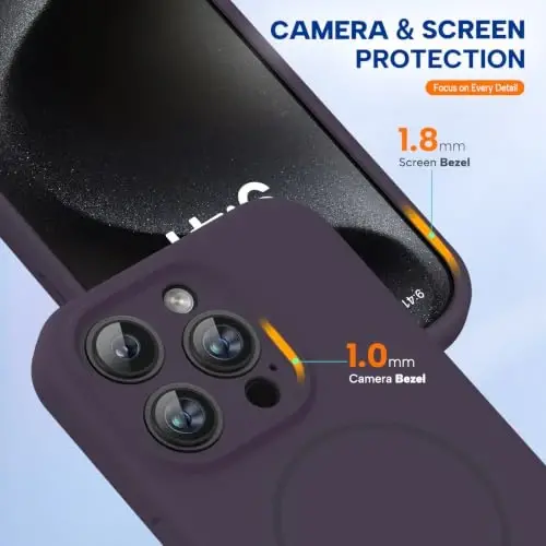 miracase Magnetic for iPhone 15 Pro Case, [Soft Anti-Scratch Microfiber Lining], Compatible with MagSafe, Liquid Silicone Shockproof Drop Protection Phone Case for 15 Pro, Dark Purple - 4