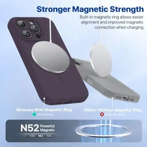 miracase Magnetic for iPhone 15 Pro Case, [Soft Anti-Scratch Microfiber Lining], Compatible with MagSafe, Liquid Silicone Shockproof Drop Protection Phone Case for 15 Pro, Dark Purple - 5