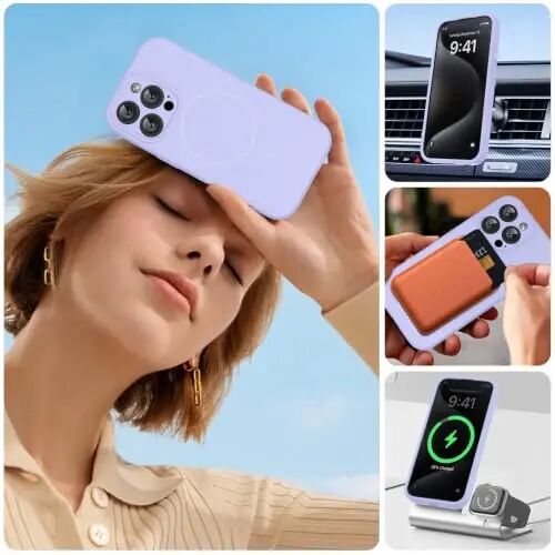 Miracase Magnetic for iPhone 15 Pro Case, [Soft Anti-Scratch Microfiber Lining], Compatible with MagSafe, Liquid Silicone Shockproof Drop Protection Phone Case for 15 Pro, Light Purple - 3