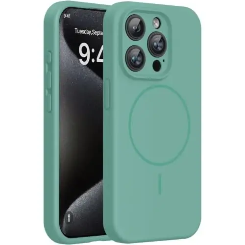 miracase Magnetic for iPhone 15 Pro Case, [Soft Anti-Scratch Microfiber Lining], Compatible with MagSafe, Liquid Silicone Shockproof Drop Protection Phone Case for 15 Pro, Midnight Green 