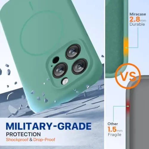 miracase Magnetic for iPhone 15 Pro Case, [Soft Anti-Scratch Microfiber Lining], Compatible with MagSafe, Liquid Silicone Shockproof Drop Protection Phone Case for 15 Pro, Midnight Green - MIRACASE (1)