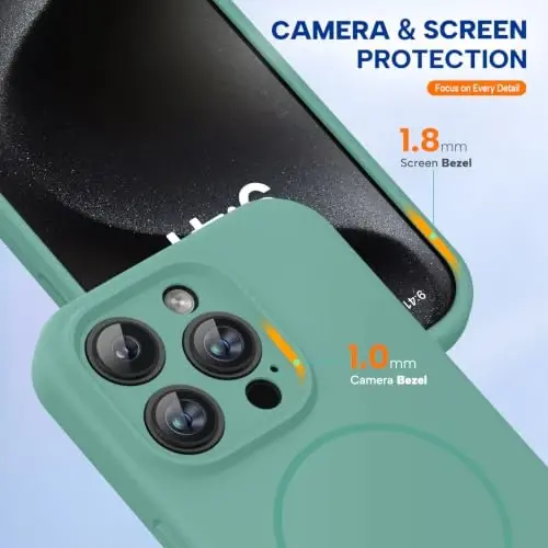 miracase Magnetic for iPhone 15 Pro Case, [Soft Anti-Scratch Microfiber Lining], Compatible with MagSafe, Liquid Silicone Shockproof Drop Protection Phone Case for 15 Pro, Midnight Green - 4