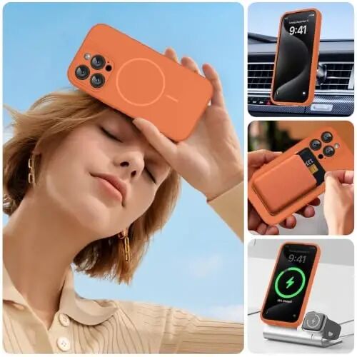 Miracase Magnetic for iPhone 15 Pro Case, [Soft Anti-Scratch Microfiber Lining], Compatible with MagSafe, Liquid Silicone Shockproof Drop Protection Phone Case for 15 Pro, Orange - 3