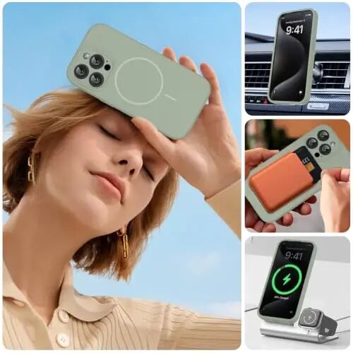 Miracase Magnetic for iPhone 15 Pro Case, [Soft Anti-Scratch Microfiber Lining], Compatible with MagSafe, Liquid Silicone Shockproof Drop Protection Phone Case for 15 Pro, Patina Green - 3
