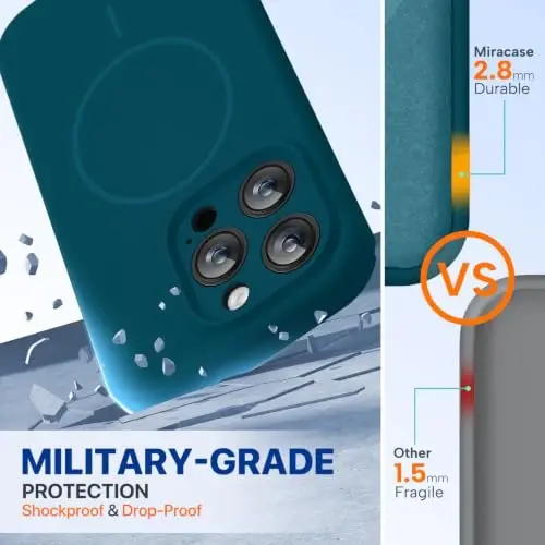 miracase Magnetic for iPhone 15 Pro Case, [Soft Anti-Scratch Microfiber Lining], Compatible with MagSafe, Liquid Silicone Shockproof Drop Protection Phone Case for 15 Pro, Teal - MIRACASE (1)