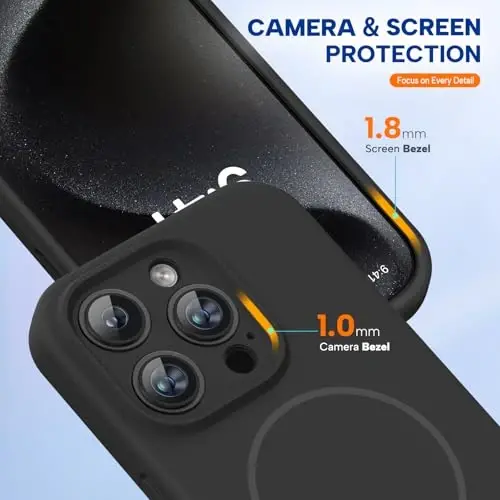 Miracase Magnetic for iPhone 15 Pro Case, [Soft Anti-Scratch Microfiber Lining], Magnetic for MagSafe, Liquid Silicone Shockproof Drop Protection Phone Case for 15 Pro, Black - 3