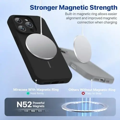 Miracase Magnetic for iPhone 15 Pro Case, [Soft Anti-Scratch Microfiber Lining], Magnetic for MagSafe, Liquid Silicone Shockproof Drop Protection Phone Case for 15 Pro, Black - 4
